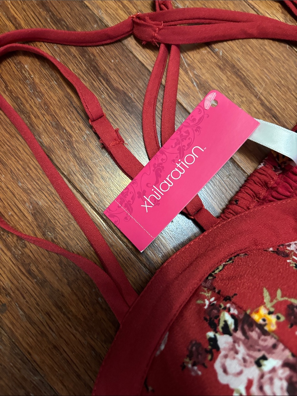 Xhilaration Red Floral Mini Dress with Strappy Back - Picture 4 of 8